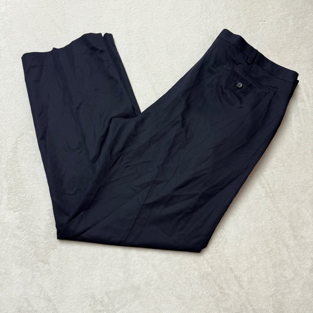 Claiborne Mens Navy Blue Herringbone Dress Pants 36x32 Straight Leg Flat Front